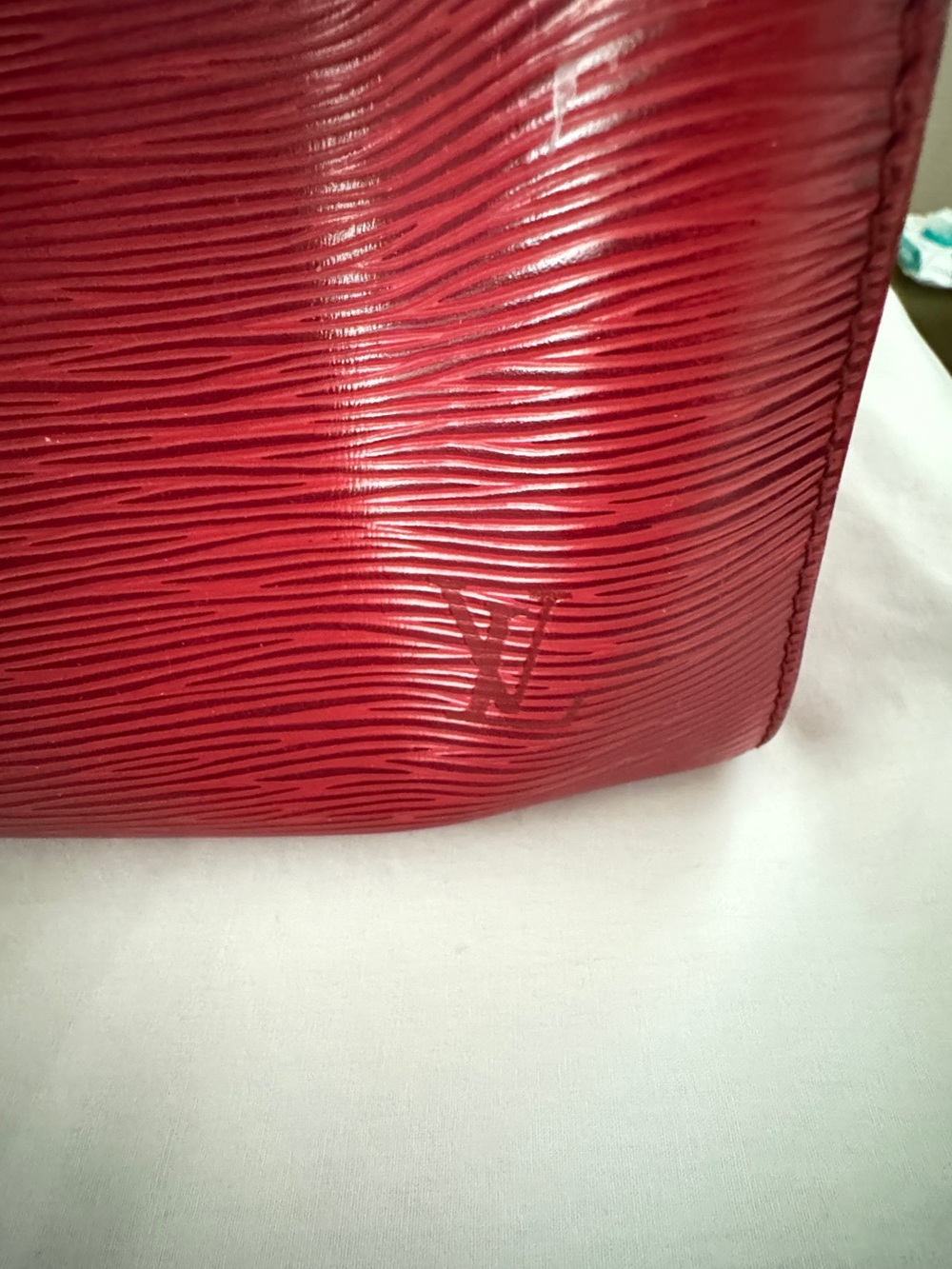 Red Textured Leather Tote Bag